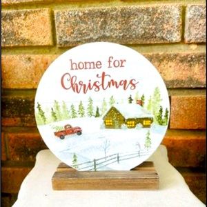 *Home For Christmas Round Sign on Base